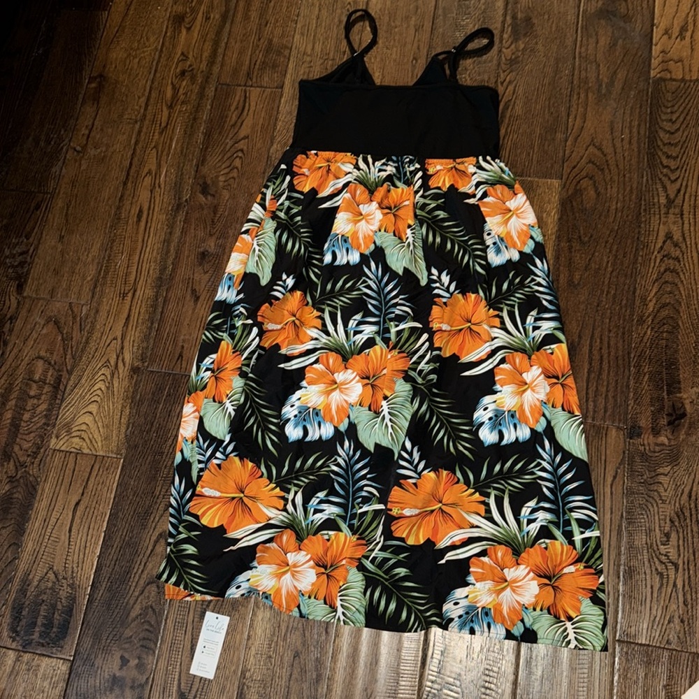 Cupshe Black Floral Midi Dress with Orange & Green Print - Picture 3 of 6
